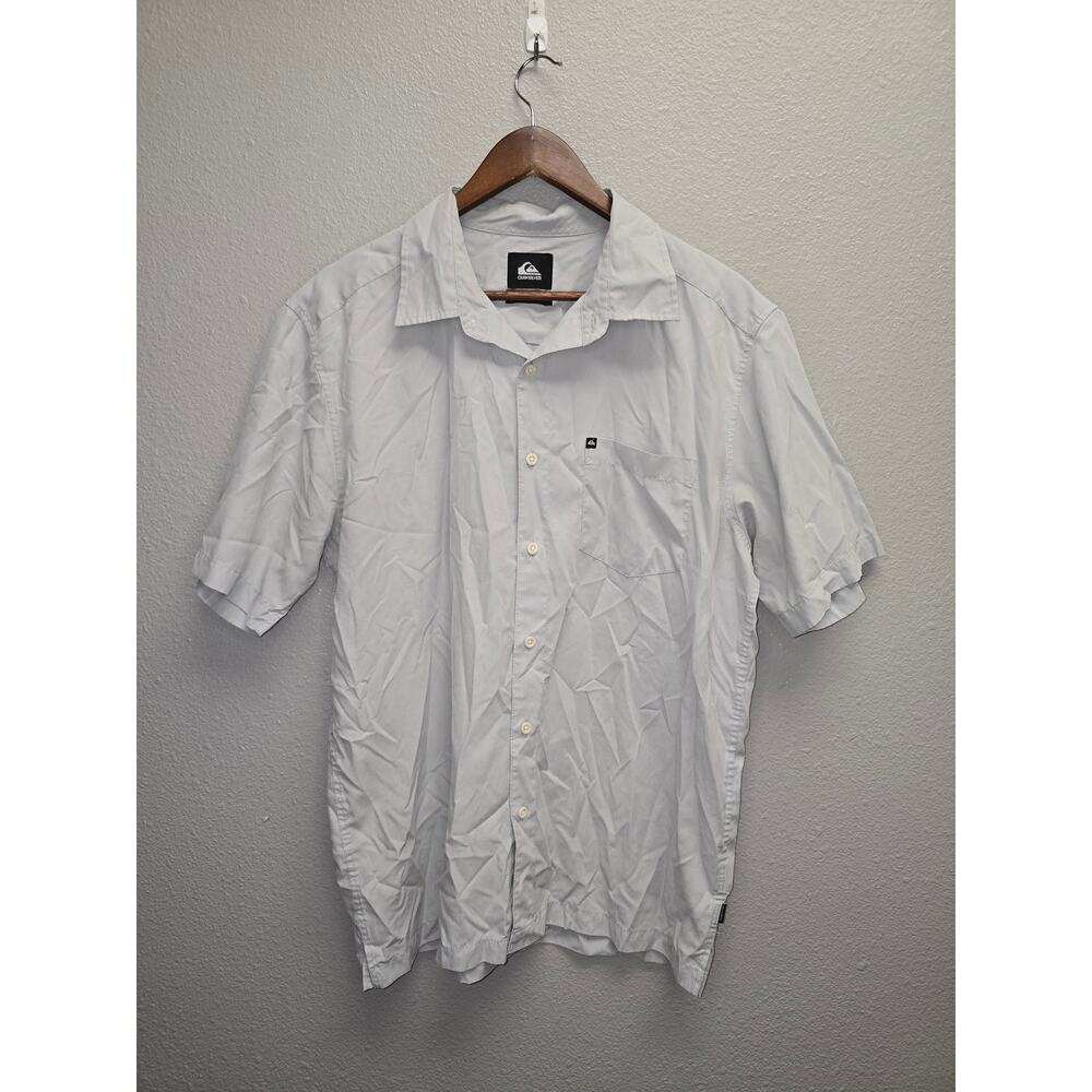 Quiksilver Shirt Plain Casual Minimal Surf Wear Gray Medium Summer Button Up